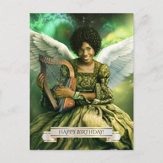 Gefeliciteerd. Engel met harp Briefkaart (Voorkant)