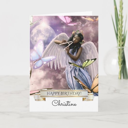 Gefeliciteerd. Engel met Vlinders Kaart (Voorkant)