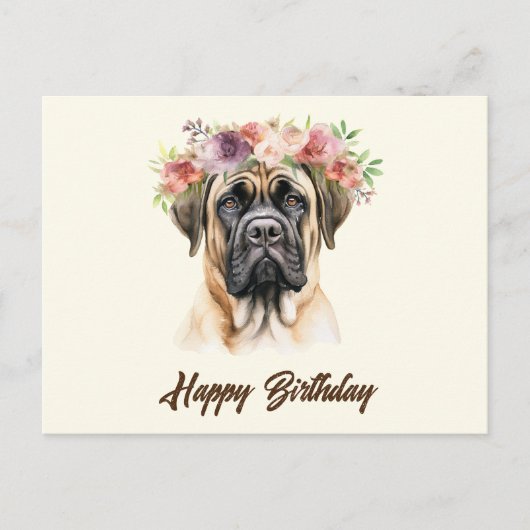 Gefeliciteerd Engelse Mastiff Hond met Bloemen  Briefkaart (Voorkant)