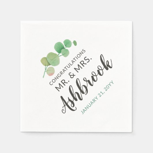 Gefeliciteerd Eucalyptus blad botanische bruiloft Servet (Voorkant)