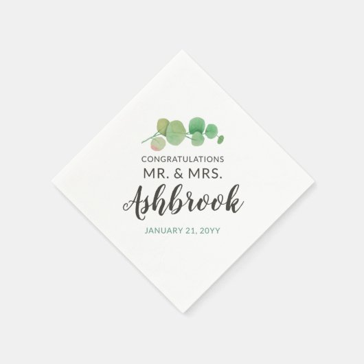 Gefeliciteerd Eucalyptus Leaf Botanische Bruiloft Servet (Hoek)