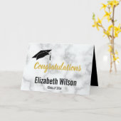 Gefeliciteerd Faux wit marmer Afstuderen naam Kaart (Gele Bloem)