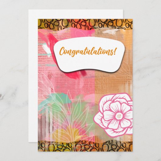 Gefeliciteerd Floral Kaart in Pink (Voorkant / Achterkant)