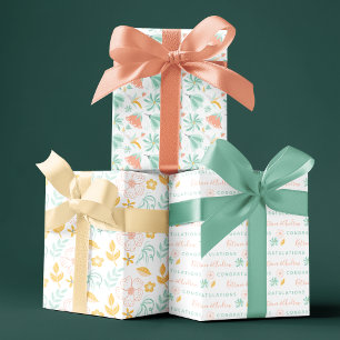 Gefeliciteerd, Floral Wrapping Paper Sheets