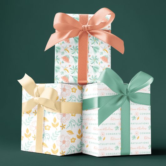 Gefeliciteerd, Floral Wrapping Paper Sheets