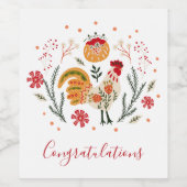 Gefeliciteerd Folk Art Haan Wijn Etiket (Enkel label)