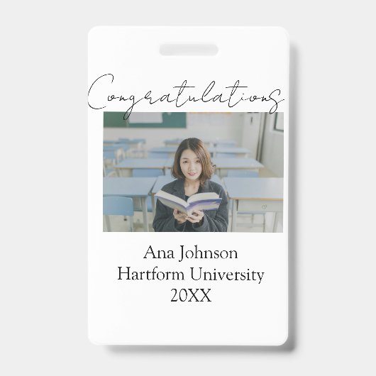 Gefeliciteerd foto afgestudeerde naam universiteit badge (Voorzijde)