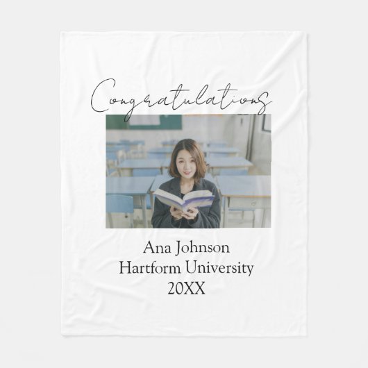 Gefeliciteerd foto afgestudeerde naam universiteit fleece deken (Voorkant)
