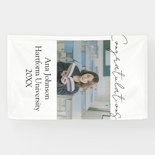 Gefeliciteerd foto afgestudeerde naam universiteit spandoek (Horizontaal)