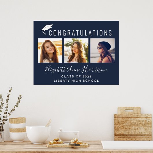 Gefeliciteerd Foto Blauwe Afstuderen Poster (Keuken)