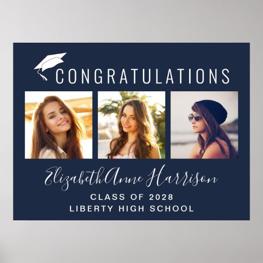 Gefeliciteerd Foto Blauwe Afstuderen Poster (Voorkant)