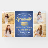 Gefeliciteerd Foto Blue Gold en White Afstuderen Spandoek (Horizontaal)