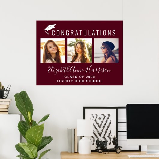 Gefeliciteerd Foto Bordeaux Afstuderen Poster (Thuiskantoor)