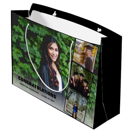 Gefeliciteerd Foto Collage Black Afstuderen Day Groot Cadeauzakje (Achterkant Gekanteld)