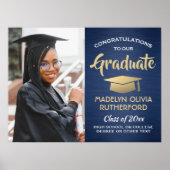 Gefeliciteerd Foto geborsteld Navy Blue & Gold Afs Poster (Voorkant)