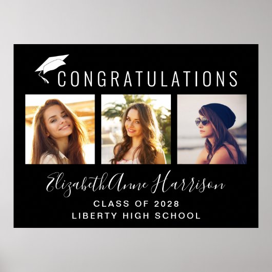 Gefeliciteerd Foto Zwarte Afstudeerfeest Poster (Voorkant)