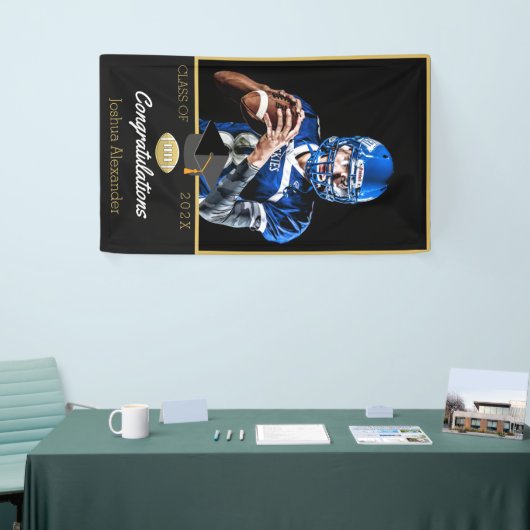 Gefeliciteerd fotospeler met Football afstuderen Spandoek (Beurs)