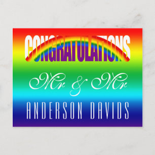 Gefeliciteerd Gay Couple Bright Rainbow Flag Briefkaart