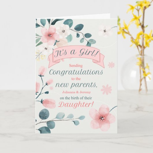 Gefeliciteerd geboorte van een Daughter Peach Blos Kaart (Gele Bloem)