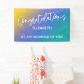 Gefeliciteerd Geel, Blauw & Blauwgroen Ombre Spandoek (Insitu)