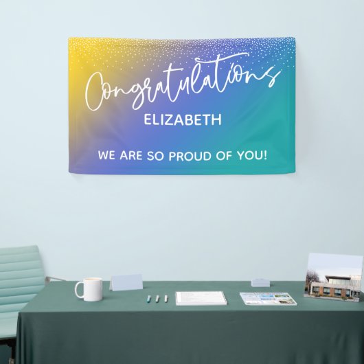 Gefeliciteerd Geel, Blauw & Blauwgroen Ombre Spandoek (Beurs)