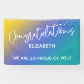 Gefeliciteerd Geel, Blauw & Blauwgroen Ombre Spandoek (Horizontaal)