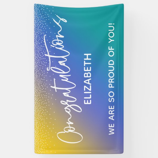 Gefeliciteerd Geel, Blauw & Blauwgroen Ombre Spandoek (Verticaal)