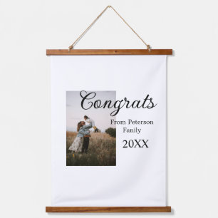 Gefeliciteerd gefeliciteerd voeg familienaam foto  hangend wandkleed