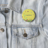 Gefeliciteerd gele vlinderachtergrond ronde button 5,7 cm (In situ)