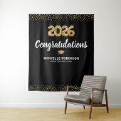 Gefeliciteerd Geslaagd 2025 Zwart Gouden Feest Wandkleed (In situ)