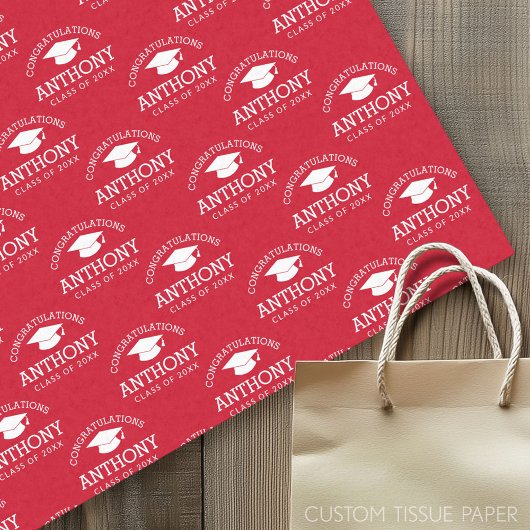 Gefeliciteerd Geslaagd Afstudeerhoed rood wit Tissuepapier