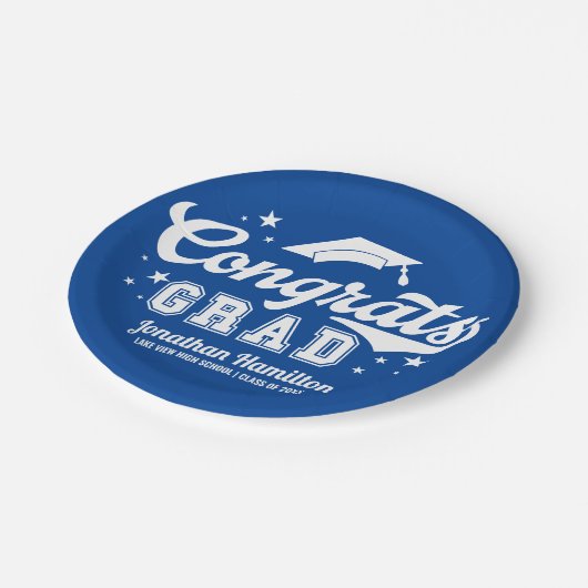 Gefeliciteerd Geslaagd Blauwe Afstudeerfeestje  Papieren Bordje (Gekanteld)