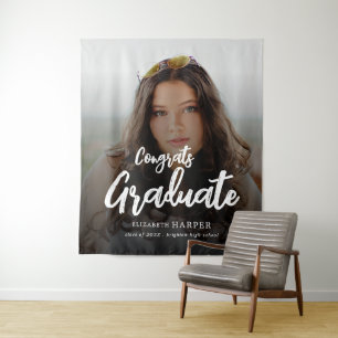 Gefeliciteerd Geslaagd Borstel Schrift Foto Afstud Wandkleed