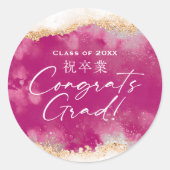 Gefeliciteerd Geslaagd Diploma Uitreiking Roze Gou Ronde Sticker (Voorkant)