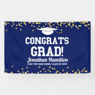 Gefeliciteerd Geslaagd Marineblauwe Diploma-uitrei Spandoek