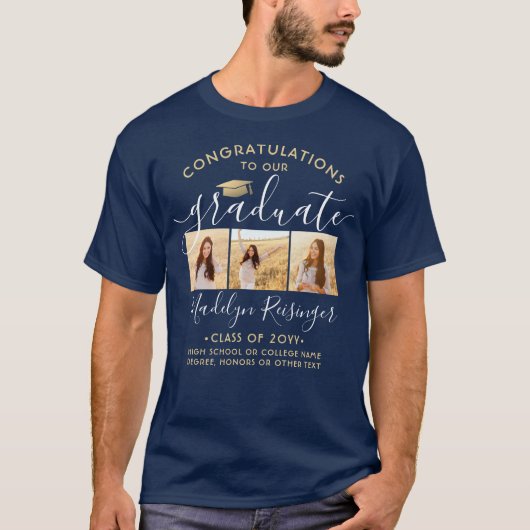 Gefeliciteerd Geslaagd Moderne 3 Foto Afstuderen T-shirt (Voorkant)