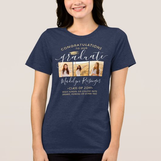 Gefeliciteerd Geslaagd Moderne 3 Foto Afstuderen Tri-Blend Shirt (Voorkant)