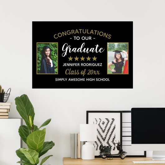 Gefeliciteerd Geslaagd Persoonlijke 2 Foto Afstude Poster (Thuiskantoor)