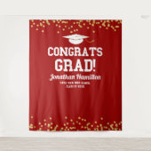 Gefeliciteerd Geslaagd Rood Gouden Afstudeerfeest Wandkleed (Voorkant)
