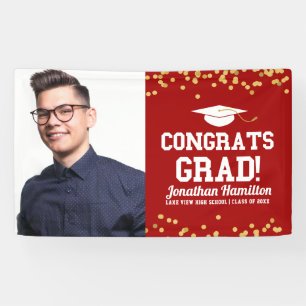 Gefeliciteerd Geslaagd Rood Gouden Confetti Afstud Spandoek