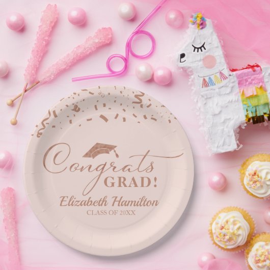 Gefeliciteerd Geslaagd Roze Gouden Script Afstudee Papieren Bordje (Feest)