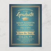 Gefeliciteerd Geslaagd Teal & Goud Datum Bewaren F Aankondigingskaart (Voorkant)