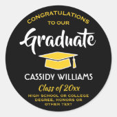 Gefeliciteerd Geslaagd Zwart en Goud Afstuderen Ronde Sticker (Voorkant)