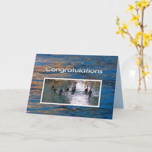 Gefeliciteerd Gesynchroniseerd Zwemmen Blauw Kaart (Gele Bloem)