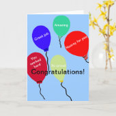 Gefeliciteerd: geweldige banenkleurige ballonnen kaart (Gele Bloem)