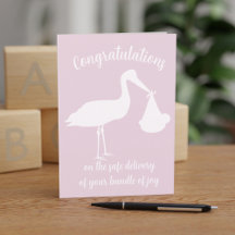 Gefeliciteerd, Girl Baby Modern Roze Stork Card