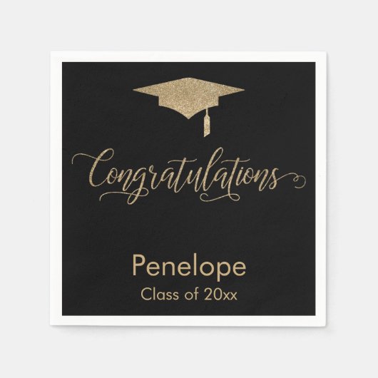 Gefeliciteerd Glitter Graduation Cap, Black Servet (Voorkant)