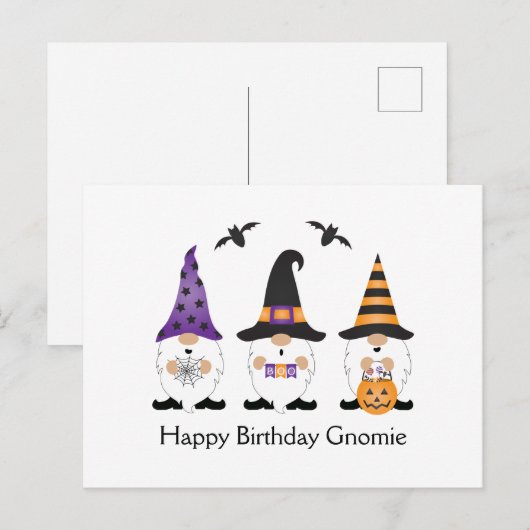 Gefeliciteerd Gnomie Halloween Paars Oranje Briefkaart (Voorkant / Achterkant)