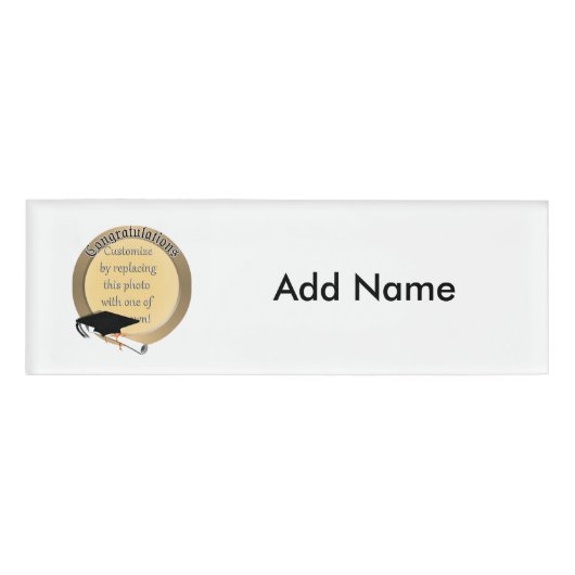 'Gefeliciteerd' Gold Afstuderen Photo Lijst Naambadge (Voorkant)