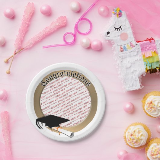 'Gefeliciteerd' Gold Afstuderen Photo Lijst Papieren Bordje (Feest)